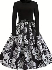  Women's Ghost & Spider Web Print A-Line Dress