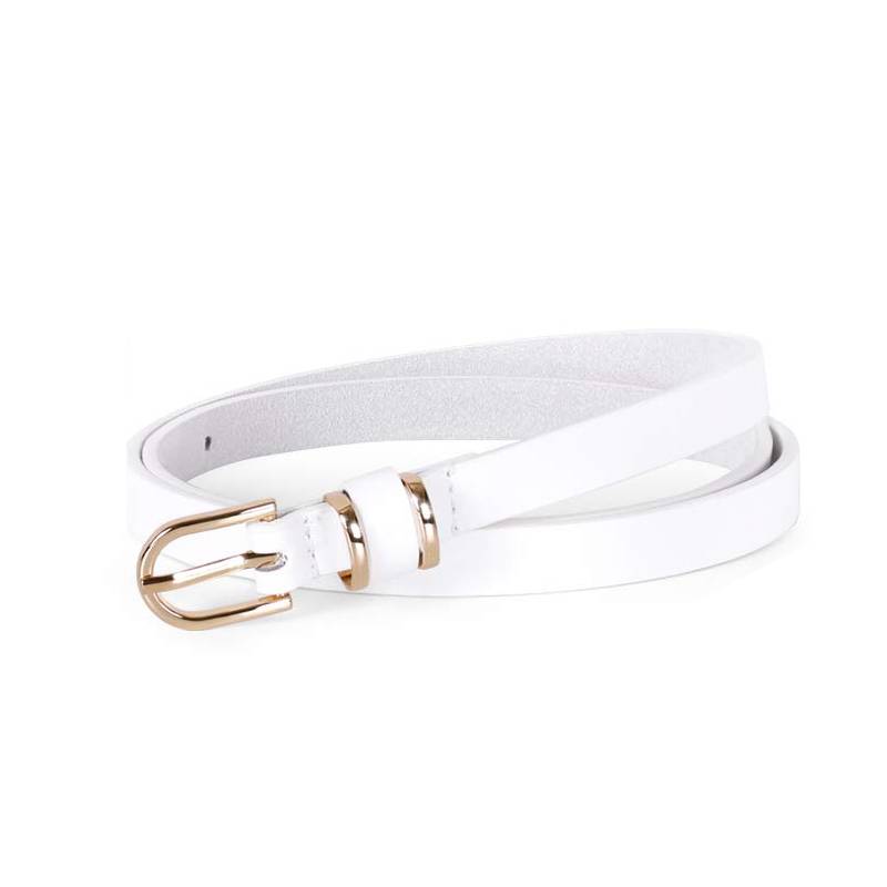 Women Faux Leather Skinny Thin Belt For Jeans Solid Metal Buckle Waist
