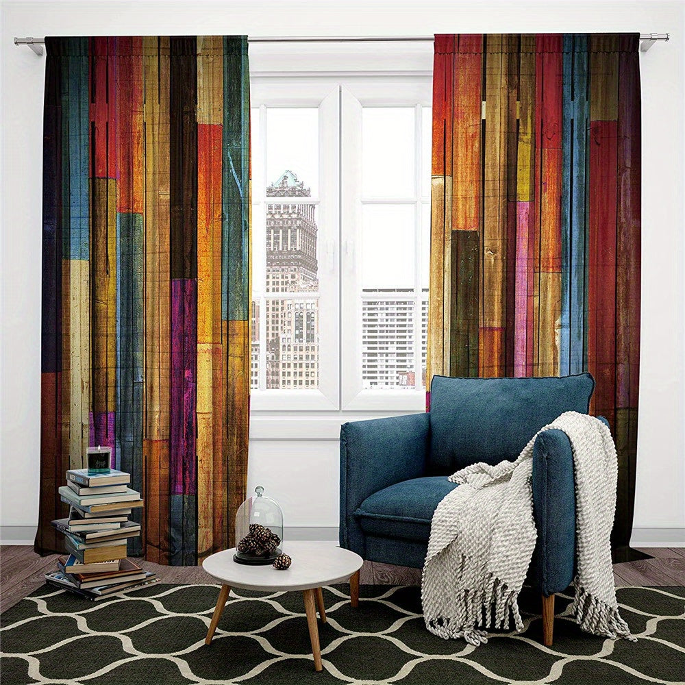 Colorful Farmhouse Wooden Window Curtain Rod Pocket Curtain