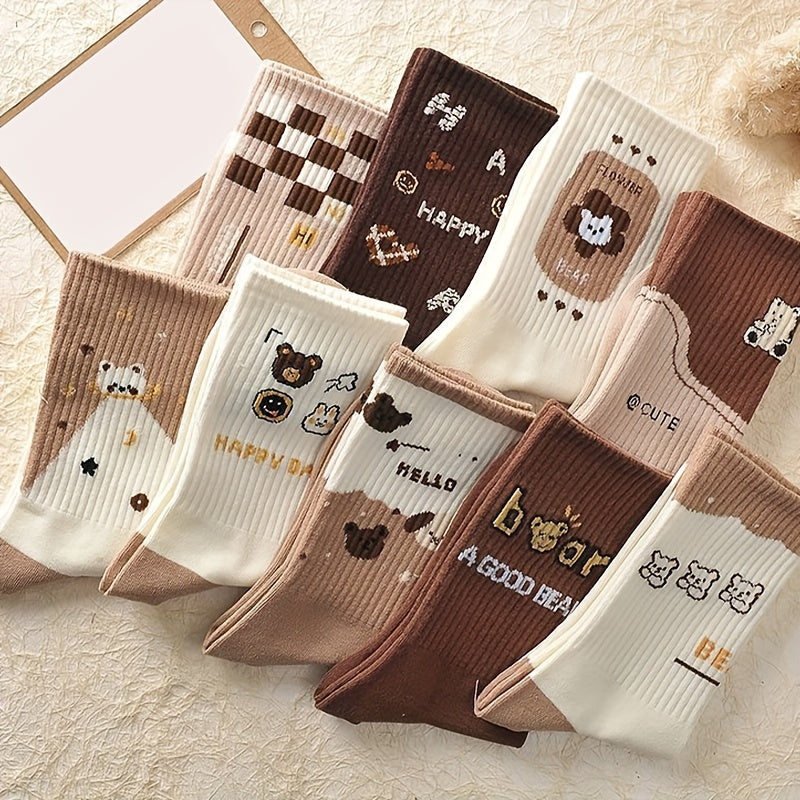 9 Pairs Cartoon Print Socks Women's Mid Tube Stockings