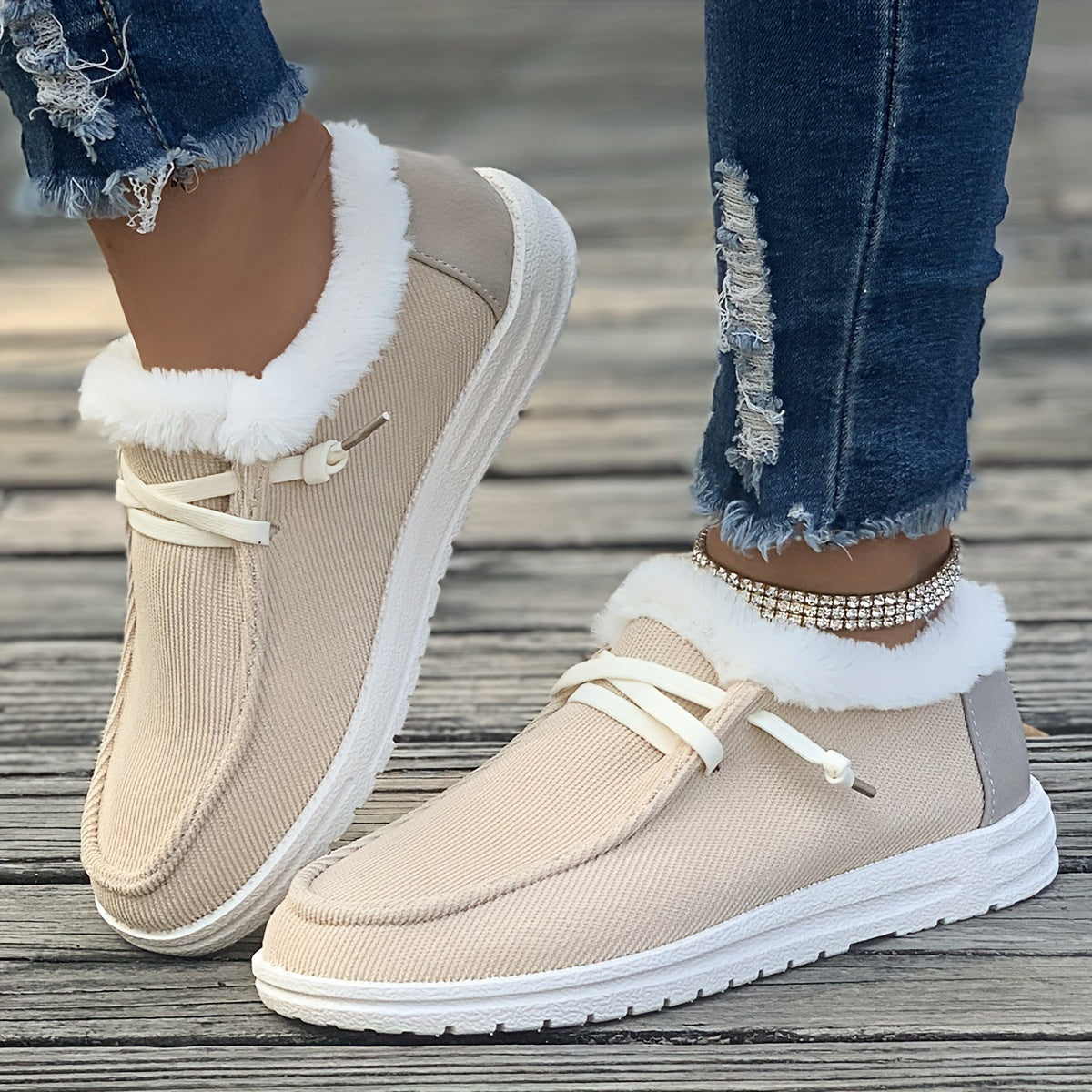 Winter Warm Flats Thermal Snow Boots Faux Fur Plush Lined Slip On Shoes