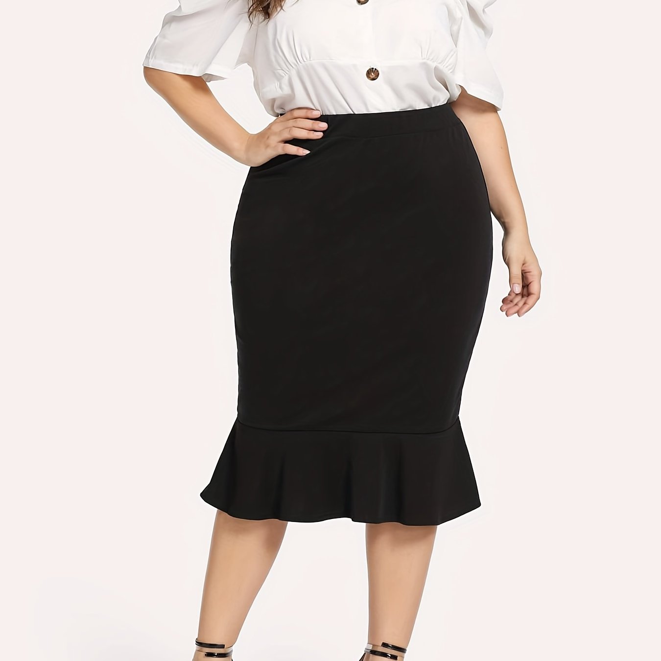  Solid High Rise Slim Fit Mermaid Skirt