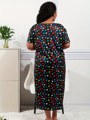  Colorful Heart Print Round Neck Stretch Nightdress