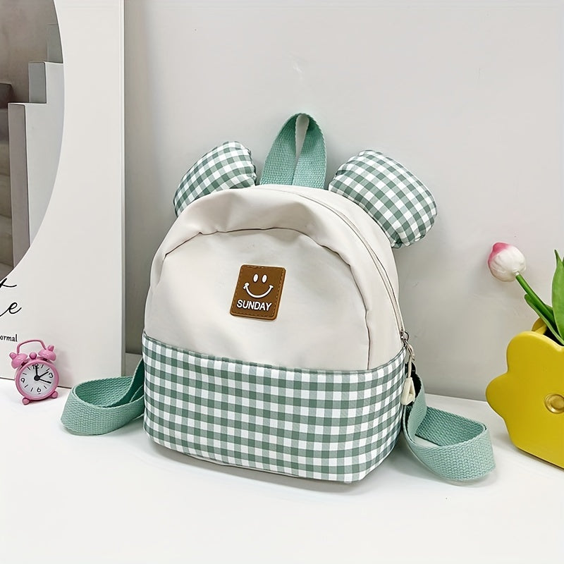 Plaid Ears Backpack for Kids, Small Schoolbag