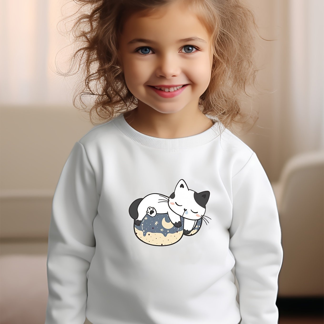 Girls Cat And Rat Pattern Sweatshirt For Spring Fall