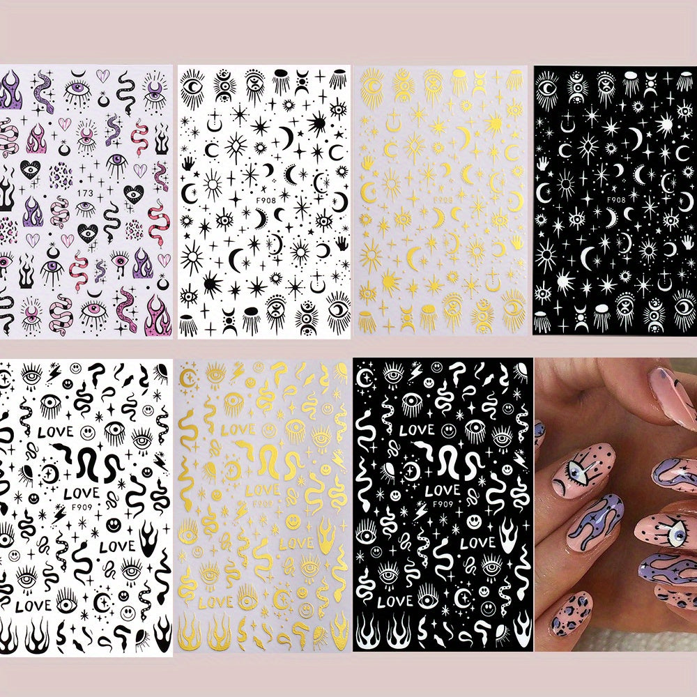 Evil Eye Nail Art Stickers Decals 3D Self Adhesive Witch Nail Decals