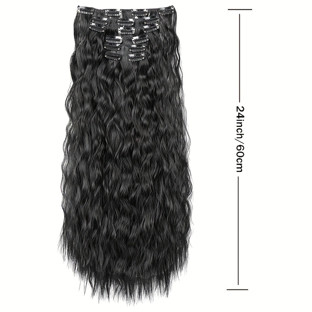 Long Wavy Curly Hair Extensions Clip-In Full Head Synthetic Hair Pieces