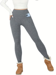 Women's Thermal Fleece Lined High Waist Yoga Leggings With Pocket