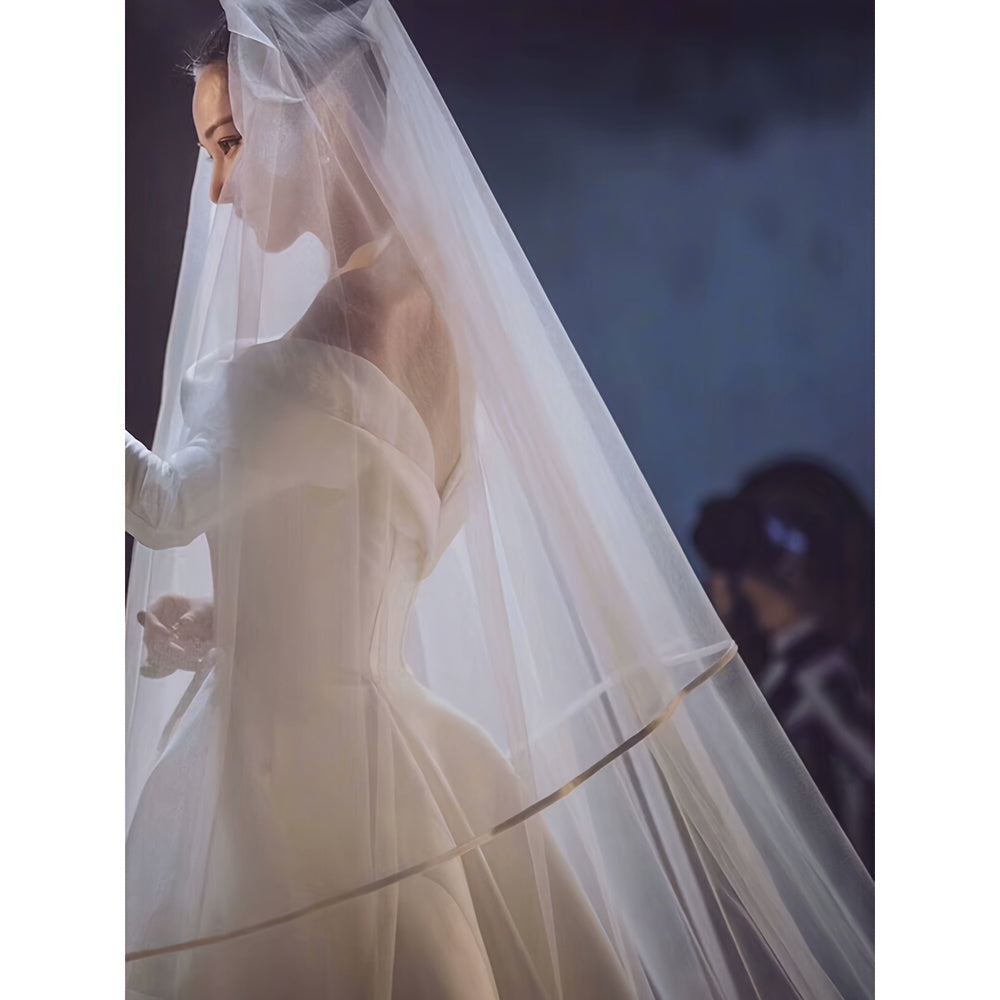 Long Bridal Veil with Satin Edges - Perfect for Weddings