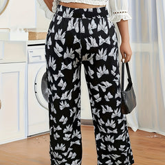  Bow Knot Print Wide Leg Trousers