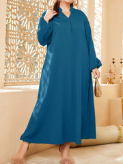  Solid Lantern Sleeve V Neck Maxi Dress