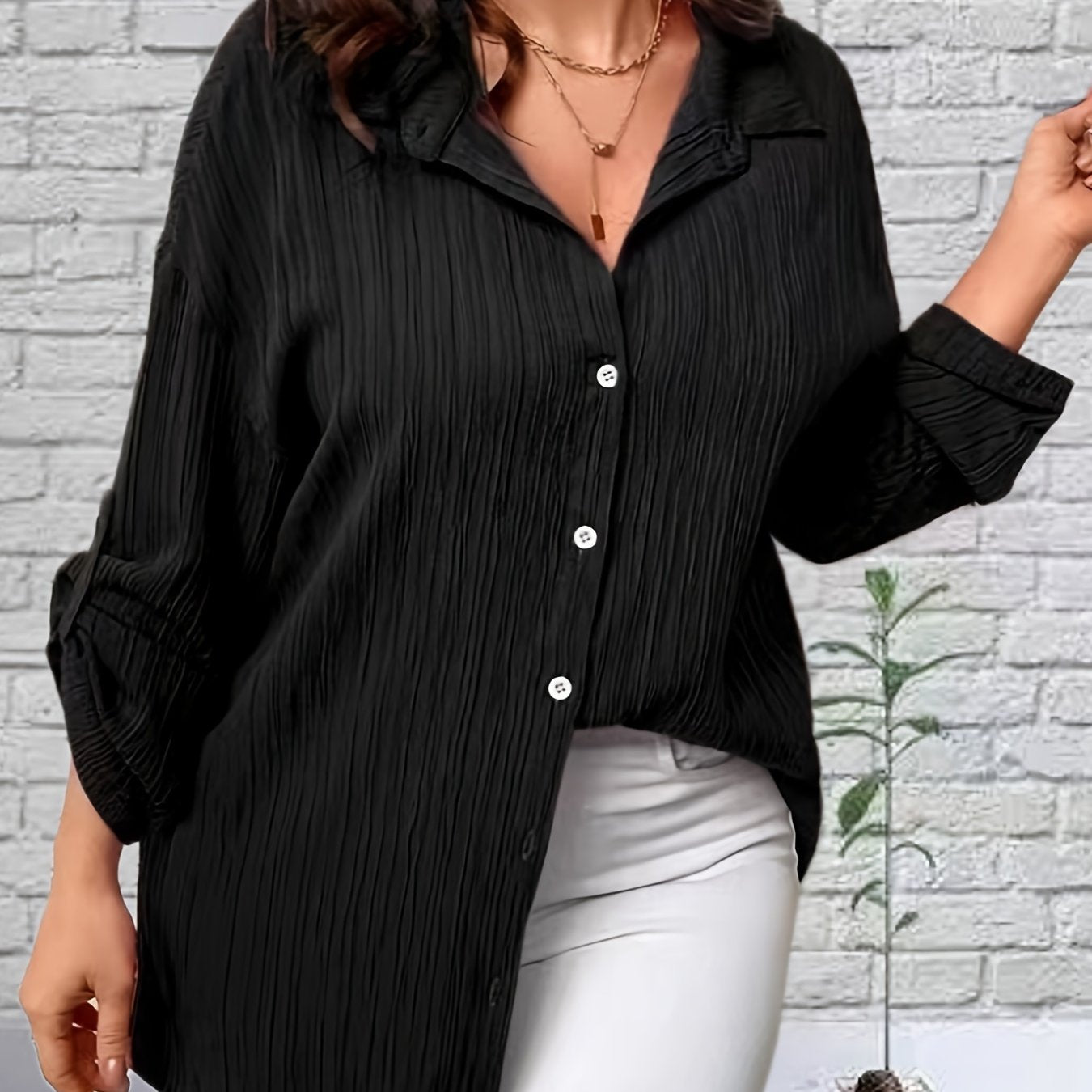  Button Up Roll Up Sleeve Blouse