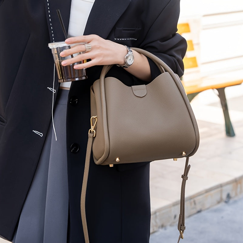 Convertible Handbag with Detachable Strap & Magnetic Closure - Chocolate Brown