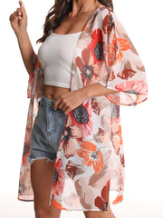 Floral Dolman Sleeves Chiffon Cover Up Kimono