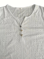  Casual Eyelet Embroidery Button-Up Long Sleeve Blouse