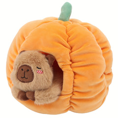 Halloween Plush Capybara in Pumpkin House Soft Stomach Cozy