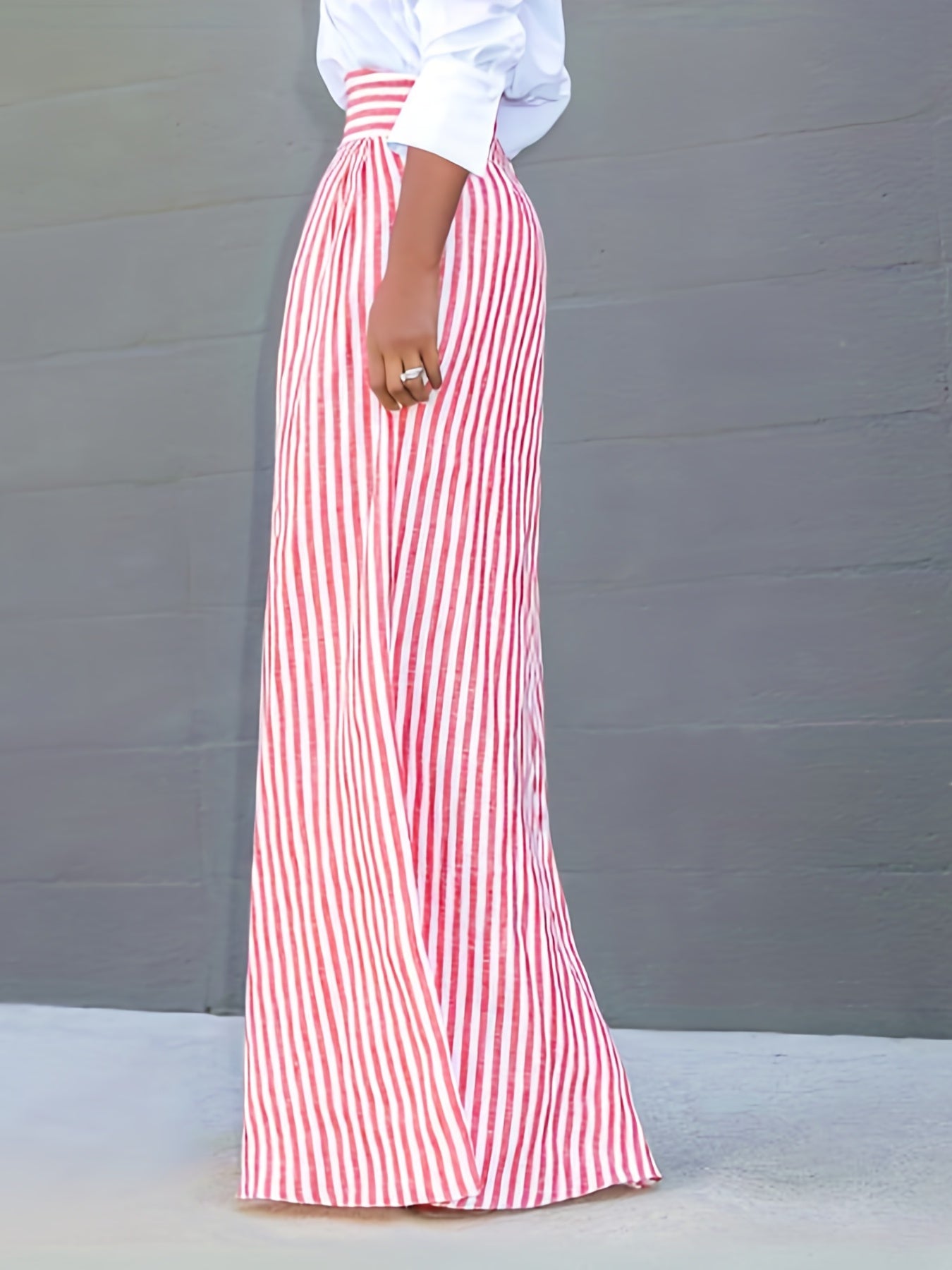  Stripe Print High Rise Wide Leg Trousers