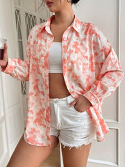  Tie Dye Button Up Collar Blouse