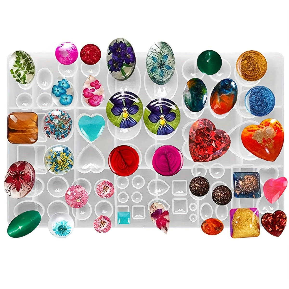 30 Styles Round Gemstone Silicone Casting Molds Holes Resin Epoxy DIY Crafts