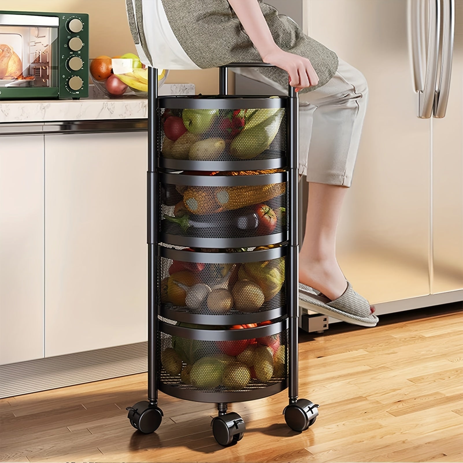3-layer Rotating Storage Rack Floor Standing Shelf Utility Organizer Cart