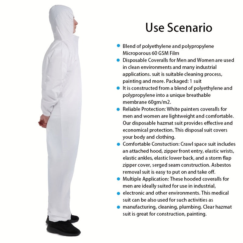 Disposable Safety Protective Hooded Overalls, PP Material, PE Film, Waterproof