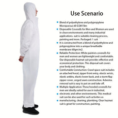 Disposable Safety Protective Hooded Overalls, PP Material, PE Film, Waterproof