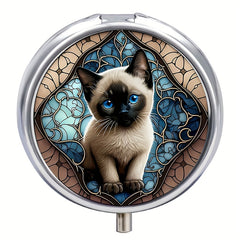 Siamese Cat Art Pill Case 3 Compartment Pocket Sized Pill Box