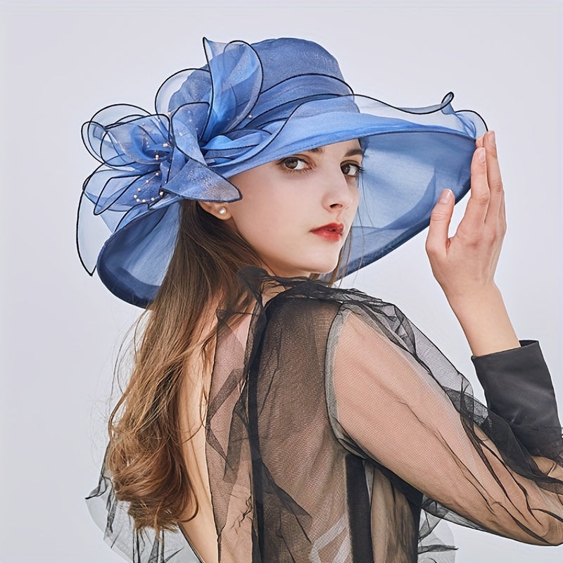 Wide Brim Flower Bucket Hat Mesh Sun Hat Women Church Bridal Wedding Travel