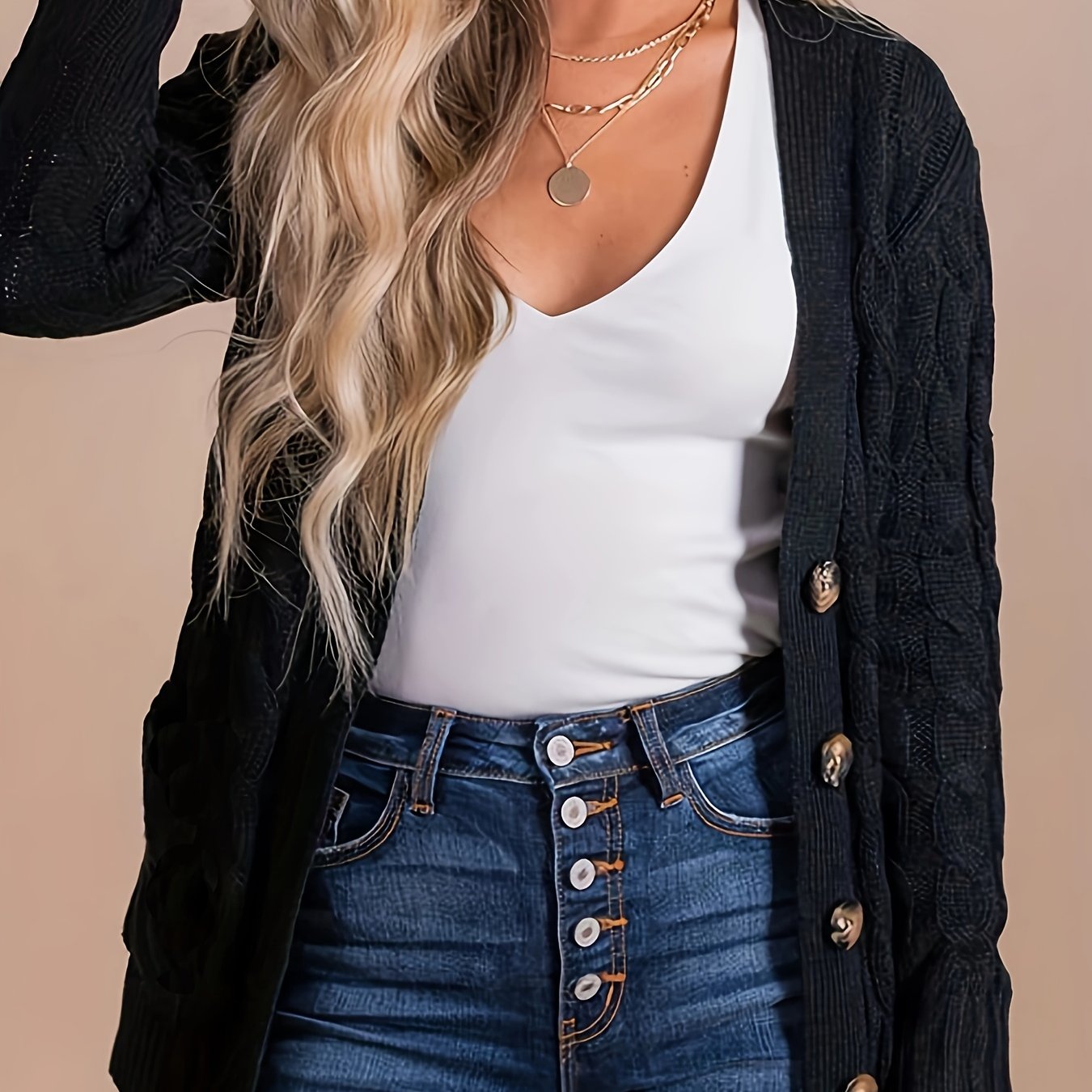  Solid Cable Button Up Cardigan