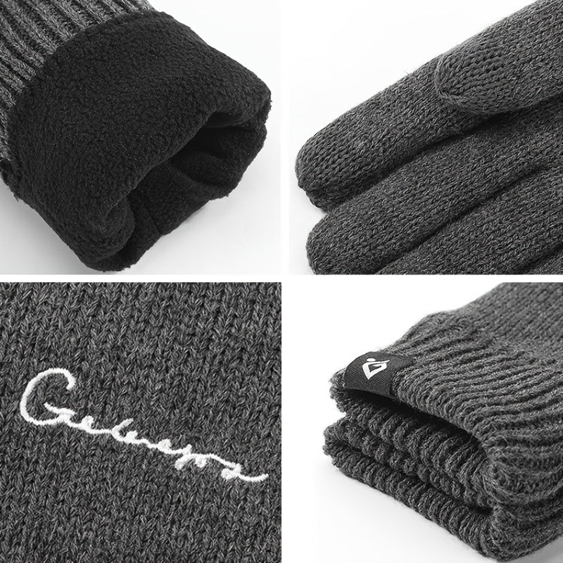 Men's Winter Knit Gloves Double Layer Hand Cover Windproof & Warm Fleece