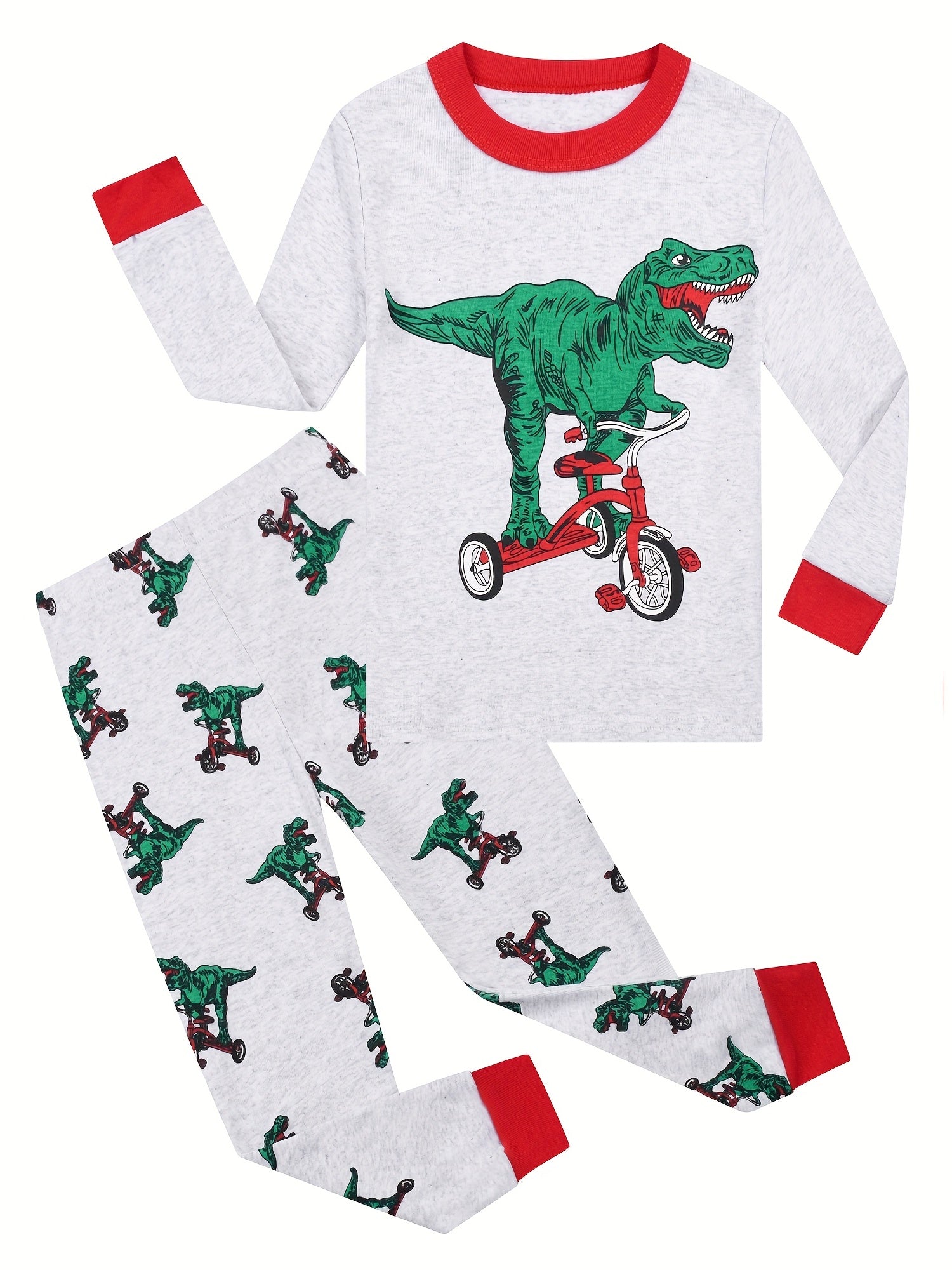2pc Dinosaur Graphic Print Long Sleeve T shirt & Pants Pajama Set for Boys