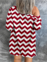  Chevron Print Long Sleeve Open Front Cardigan
