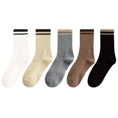 6 Pairs Striped Crew Socks Breathable All-match Women's Stockings & Hosiery