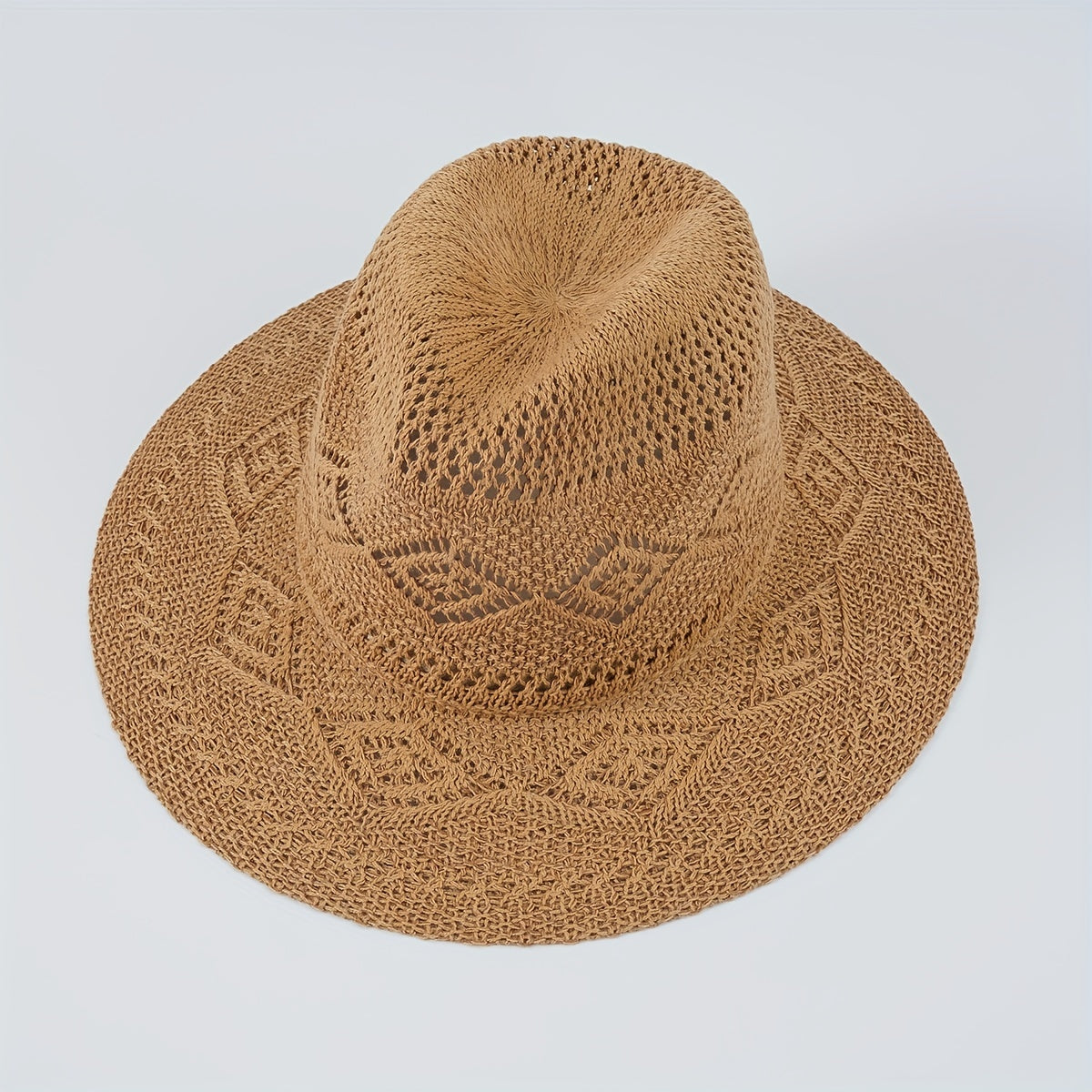 Vintage Hollow Crochet Straw Hat Women Fedora Cap Beach Hats