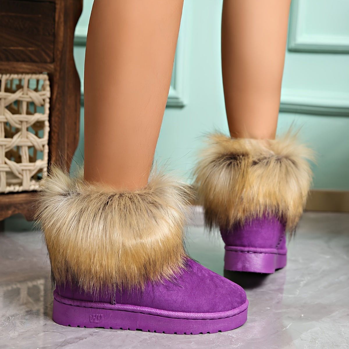Women's Faux Fur Lined Thermal Snow Boots Non Slip Winter Warm Shoes