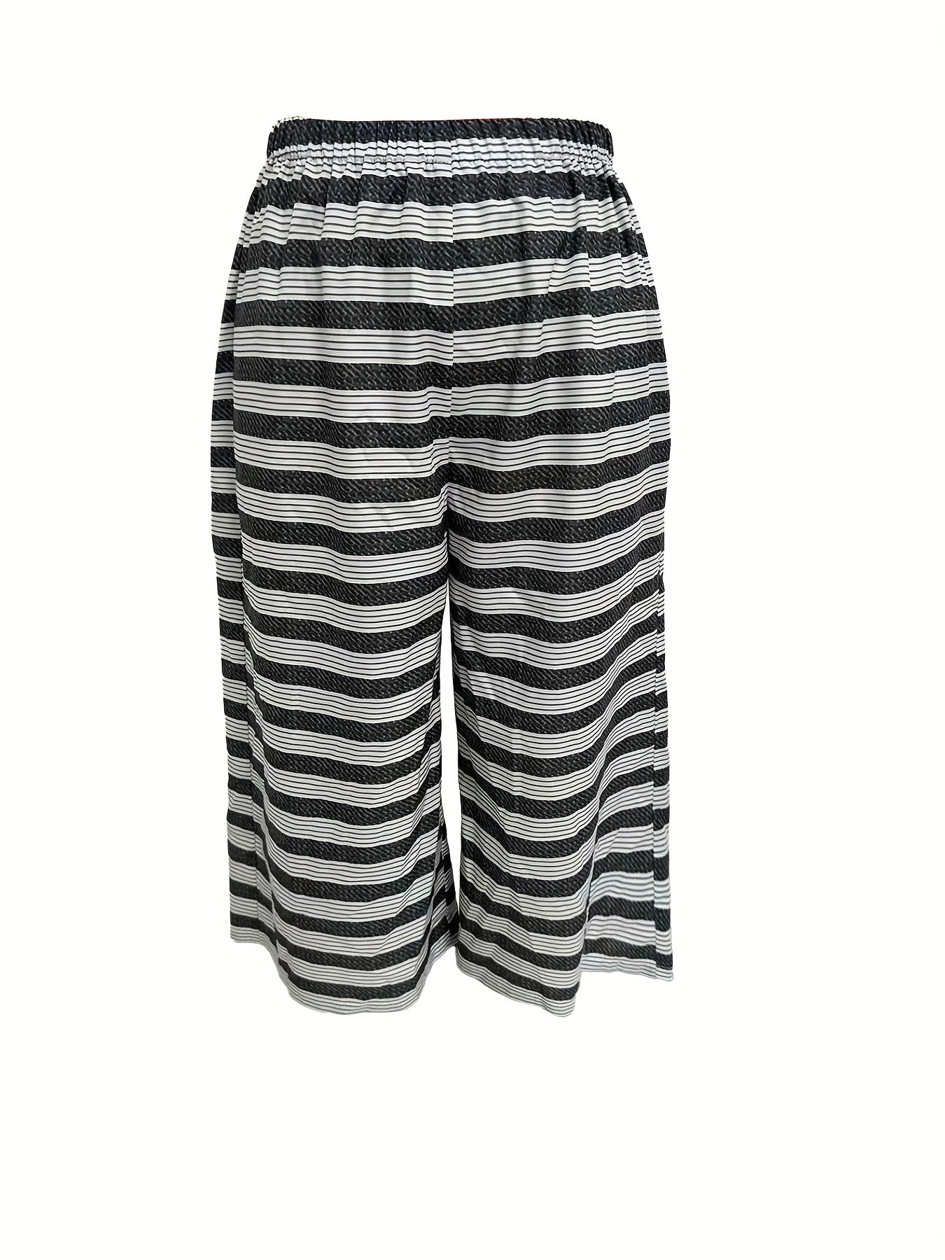 Striped Print Lounge Set Crew Neck Cami Top & Crop Pants Women's Loungewear