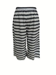 Striped Print Lounge Set Crew Neck Cami Top & Crop Pants Women's Loungewear