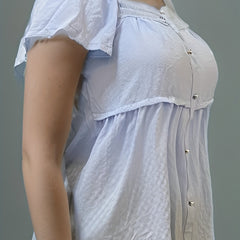  Lace Trim Blouse Short Sleeve Round Neck Top
