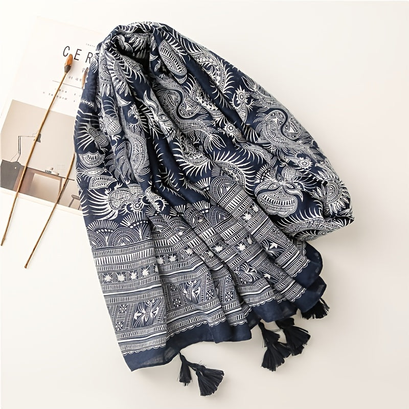 Boho Dark Scarf Vintage Paisley Print Beach Sunscreen Travel Shawl