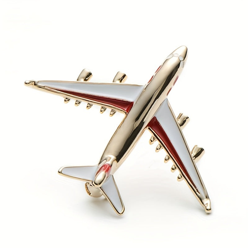 Enamel Red Geometric Airplane Brooch for Men