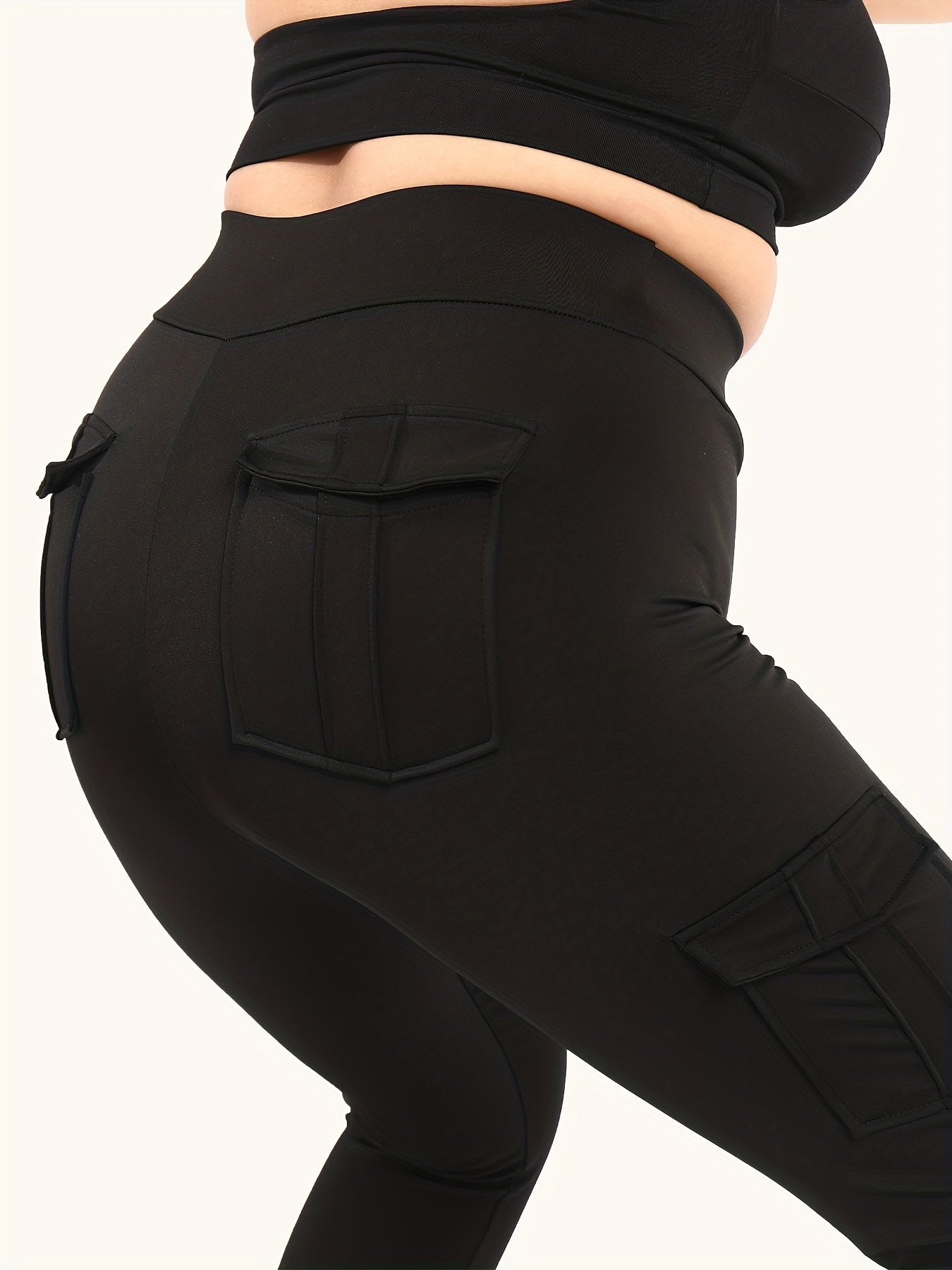  High Rise Skinny Fitness Leggings With Flap Pockets
