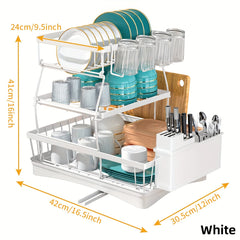 3 Tier Dish Drying Rack with Drainboard Utensil Holder