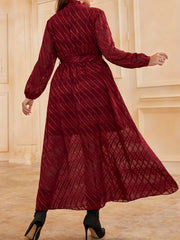  Women's Striped Lantern Sleeve Dress With Belt