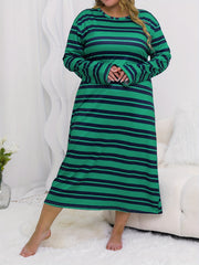  Striped Nightdress Long Sleeve Round Neck
