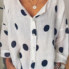  Polka Dot Button Up Shirt Long Sleeve Women's Casual Blouse