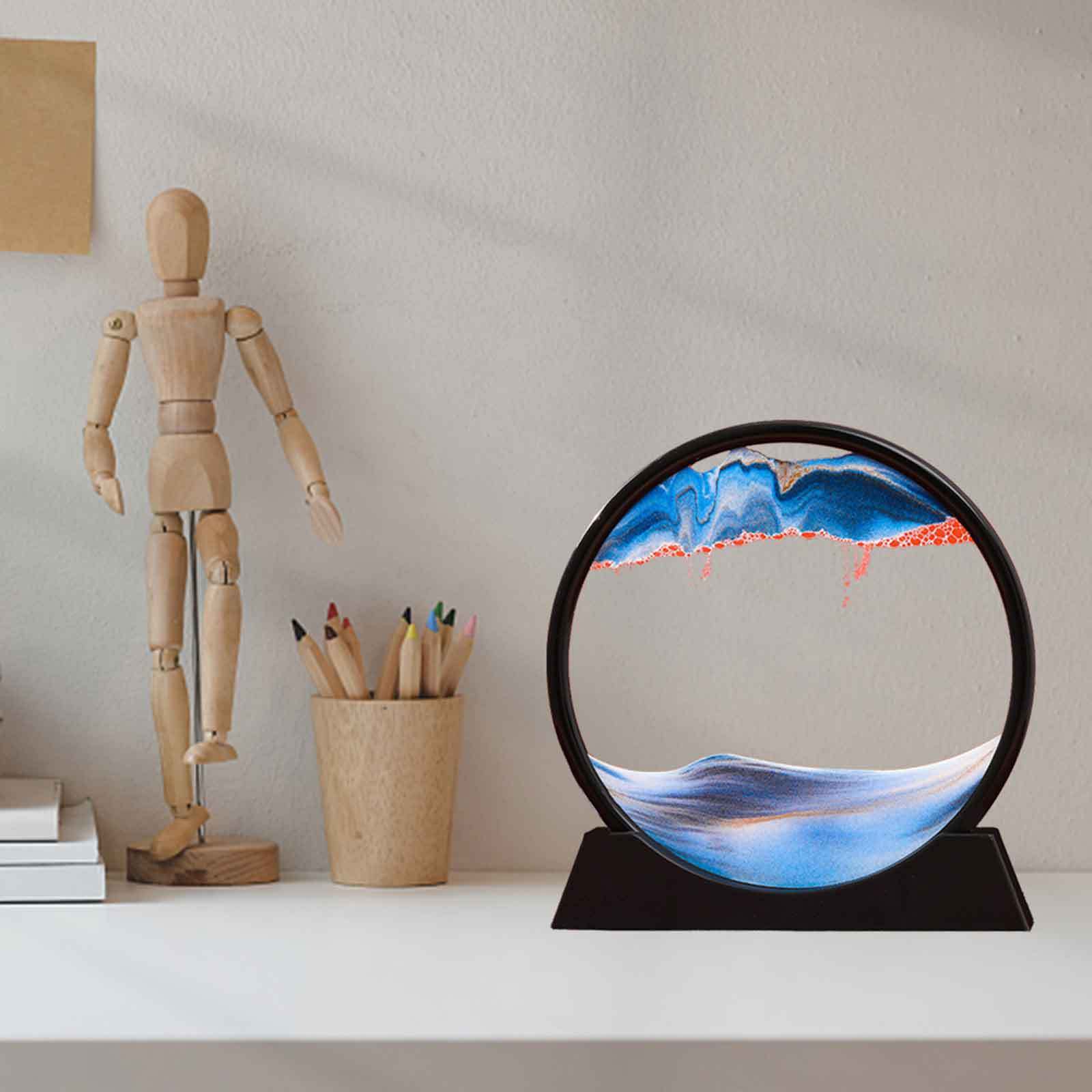 Dynamic 3D Glass Sand Art - Serene Landscape Glass Decor