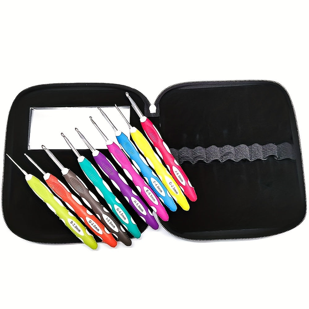 9pcs Aluminum Crochet Knitting Tool Set with Two Handle in PU Package