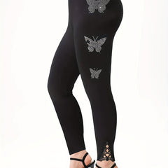 Butterfly Rhinestone Skinny Leggings Elastic Waist Stretchy Leggings