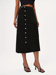 High Waist Button Fly Denim Skirt