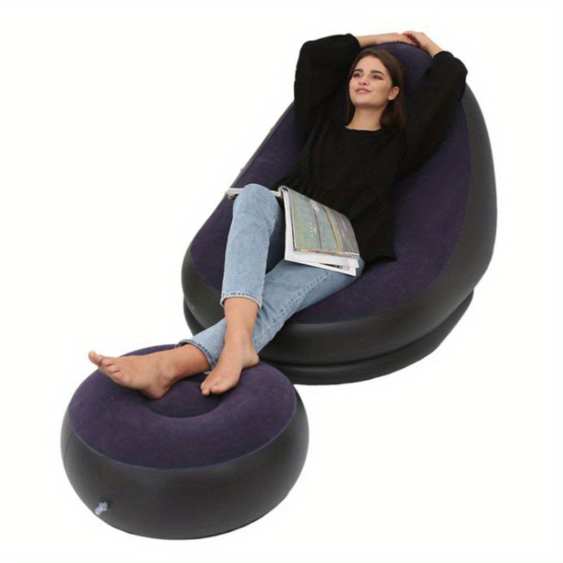 PVC Flocking Inflatable Deck Chair + Footrest Stool
